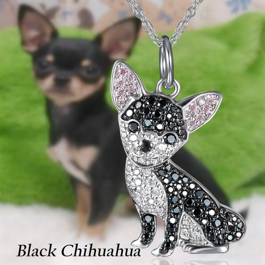 Pure Giftz™ Black Chihuahua Crystal Necklace